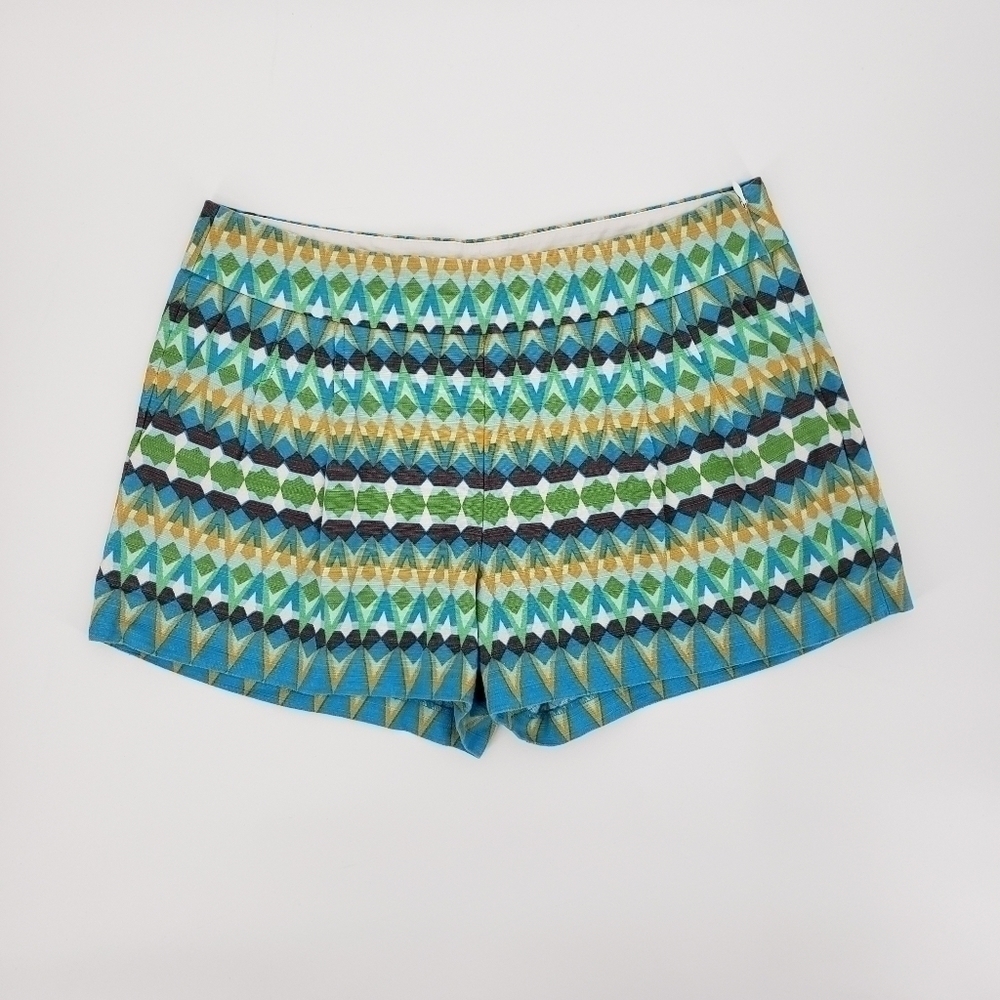 𝅺j. Crew Factory Geo Print Green and Blue Shorts, Size 6